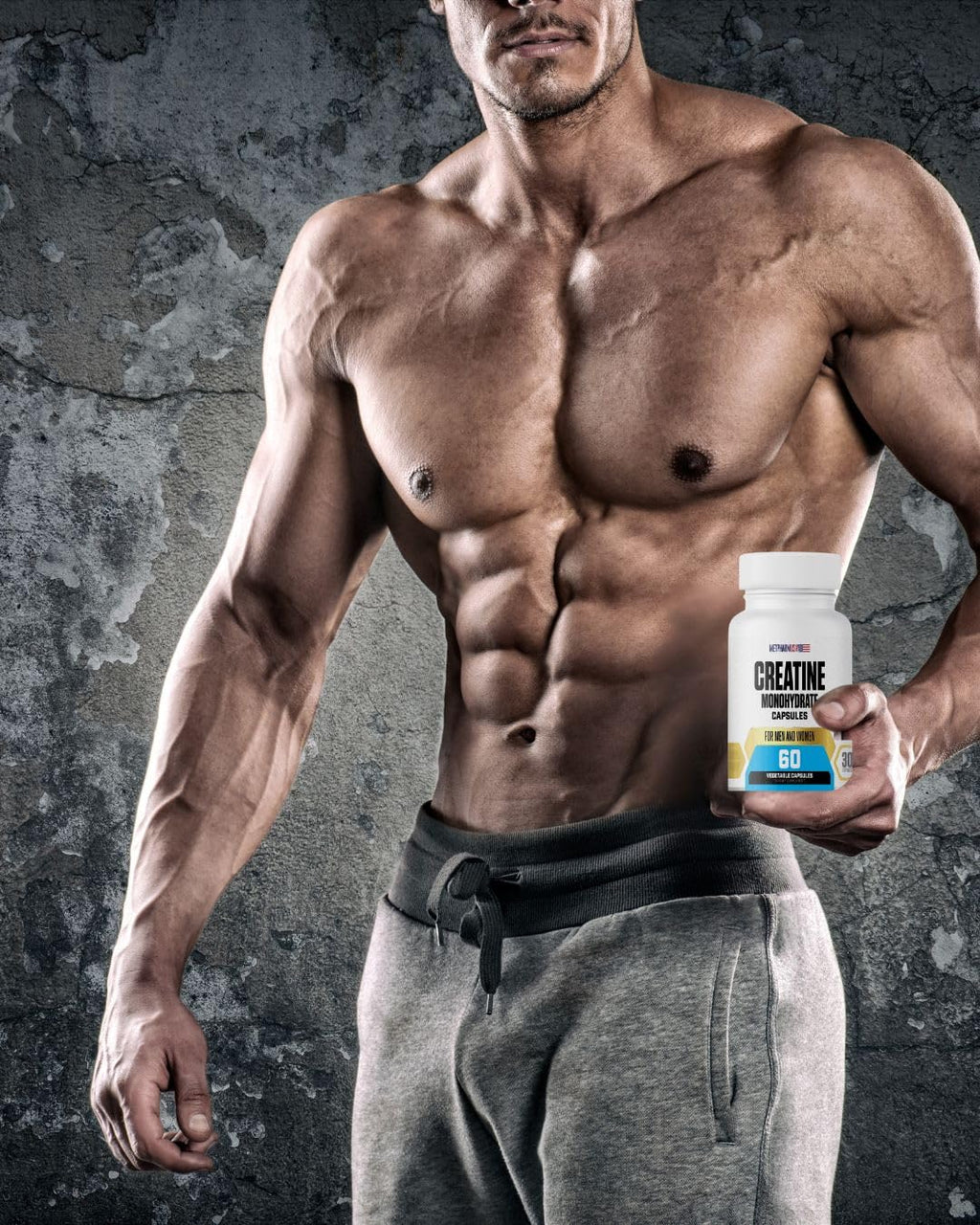 Creatine Monohydrate Capsules 1000mg – 60 Veggie Caps | 30 Servings | For Men & Women