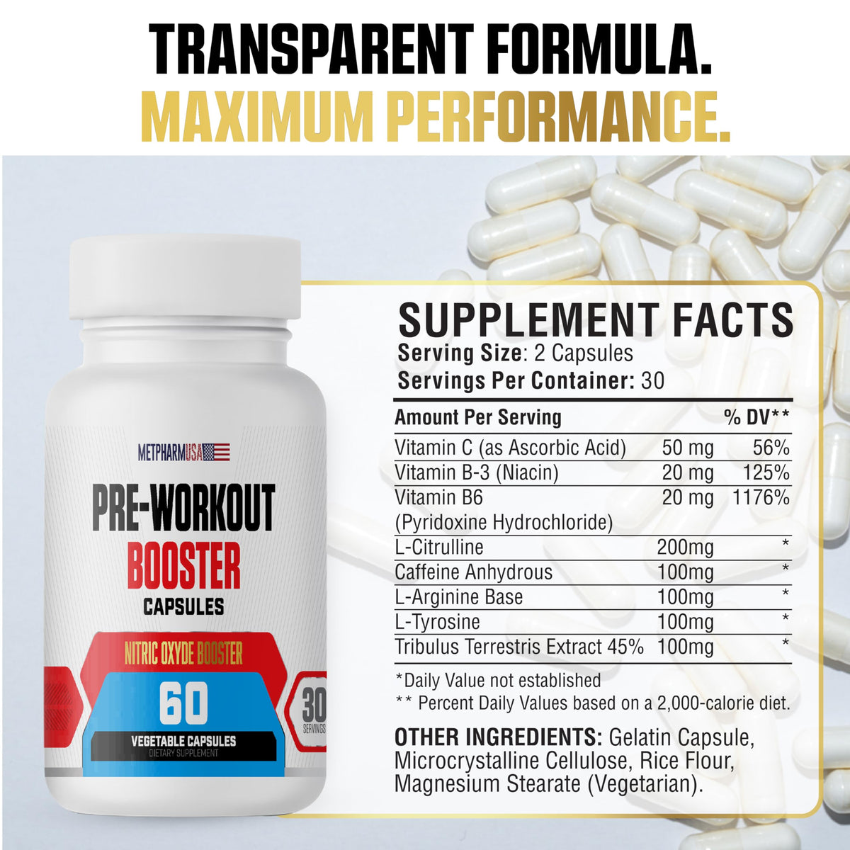 Pre-Workout Booster Capsules – Nitric Oxide, Amino Acids & Energy Blend