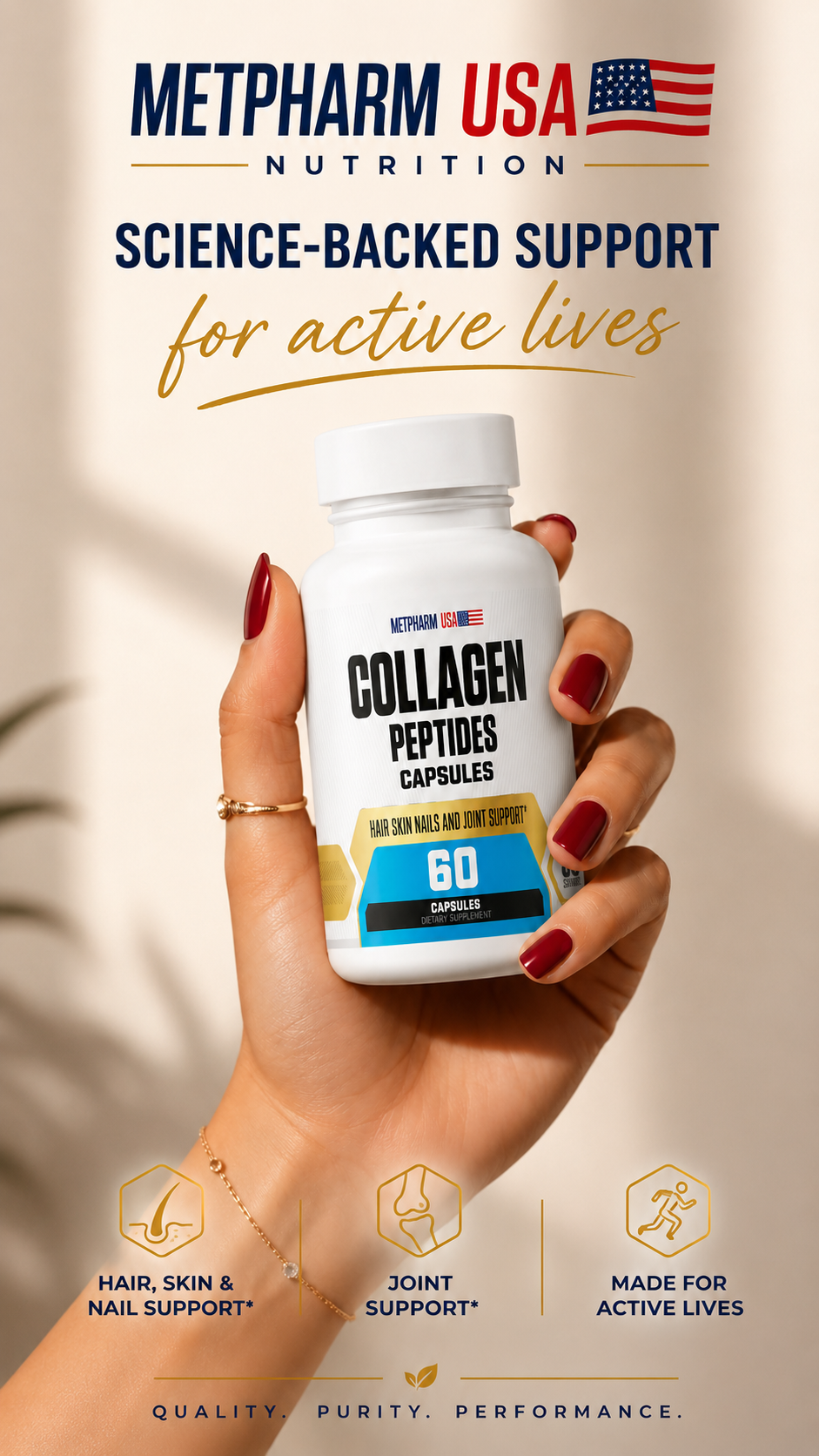Collagen Peptides Capsules 1000mg – Hair, Skin, Nails & Joint Support | 30 Servings