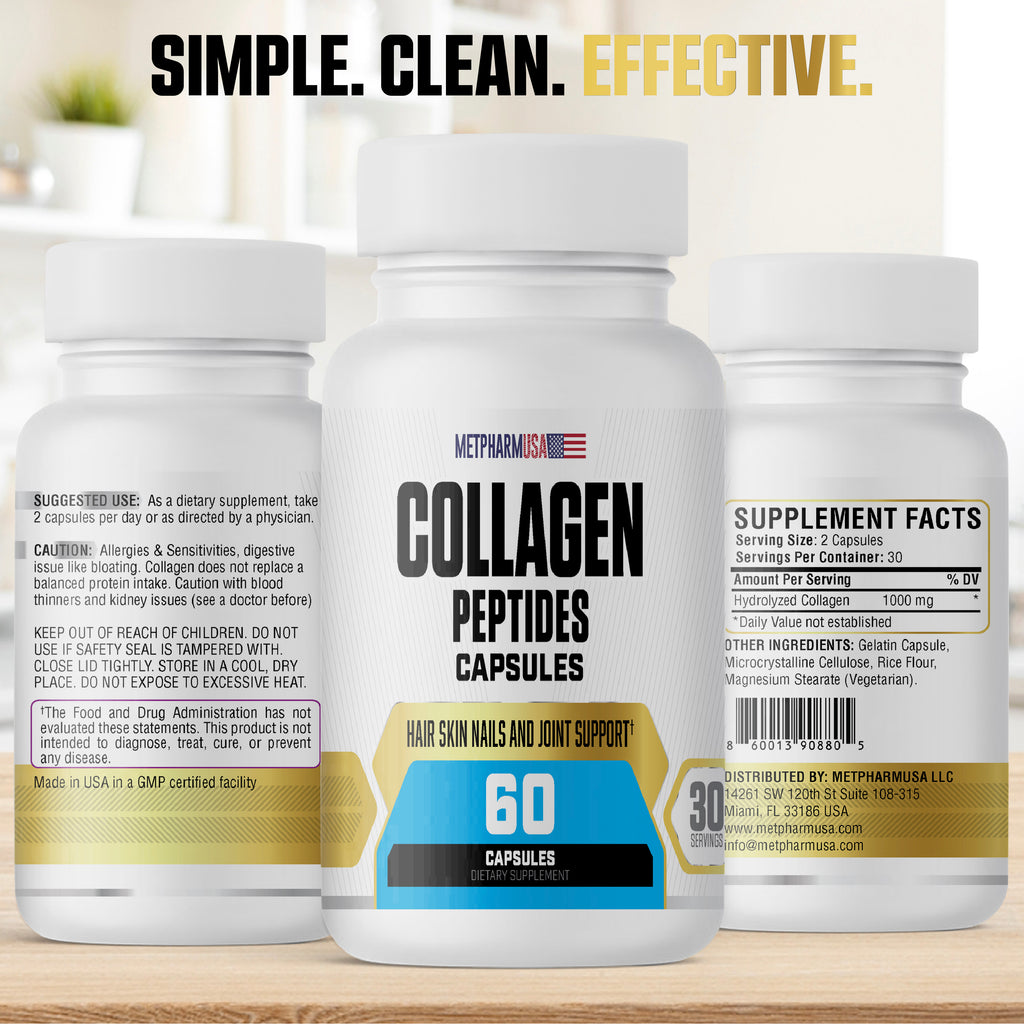 Collagen Peptides Capsules 1000mg – Hair, Skin, Nails & Joint Support | 30 Servings
