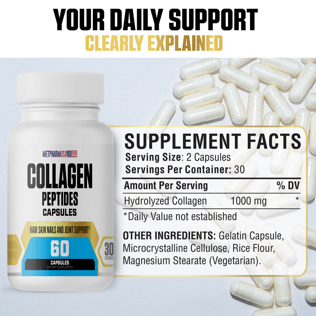 Collagen Peptides Capsules 1000mg – Hair, Skin, Nails & Joint Support | 30 Servings