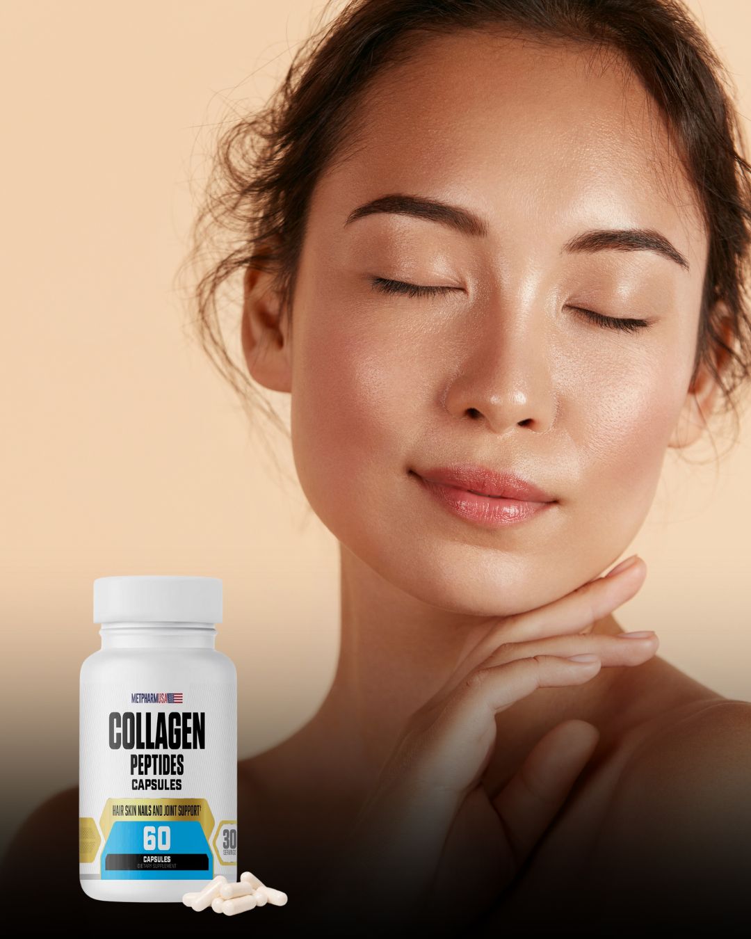 Collagen Peptides Capsules 1000mg – Hair, Skin, Nails & Joint Support | 30 Servings