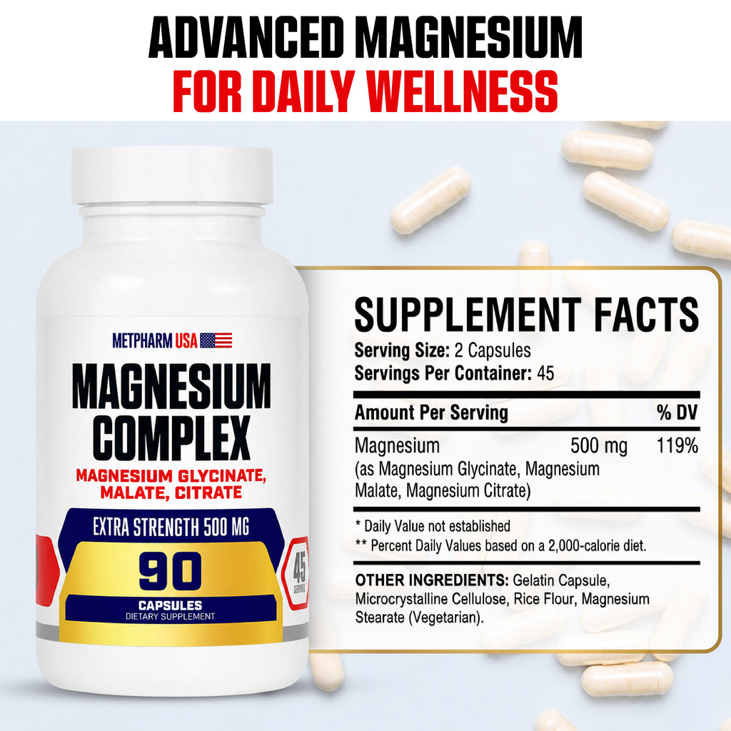 Advanced Magnesium Complex Capsules – Glycinate, Malate & Citrate | 500mg | 45 Servings