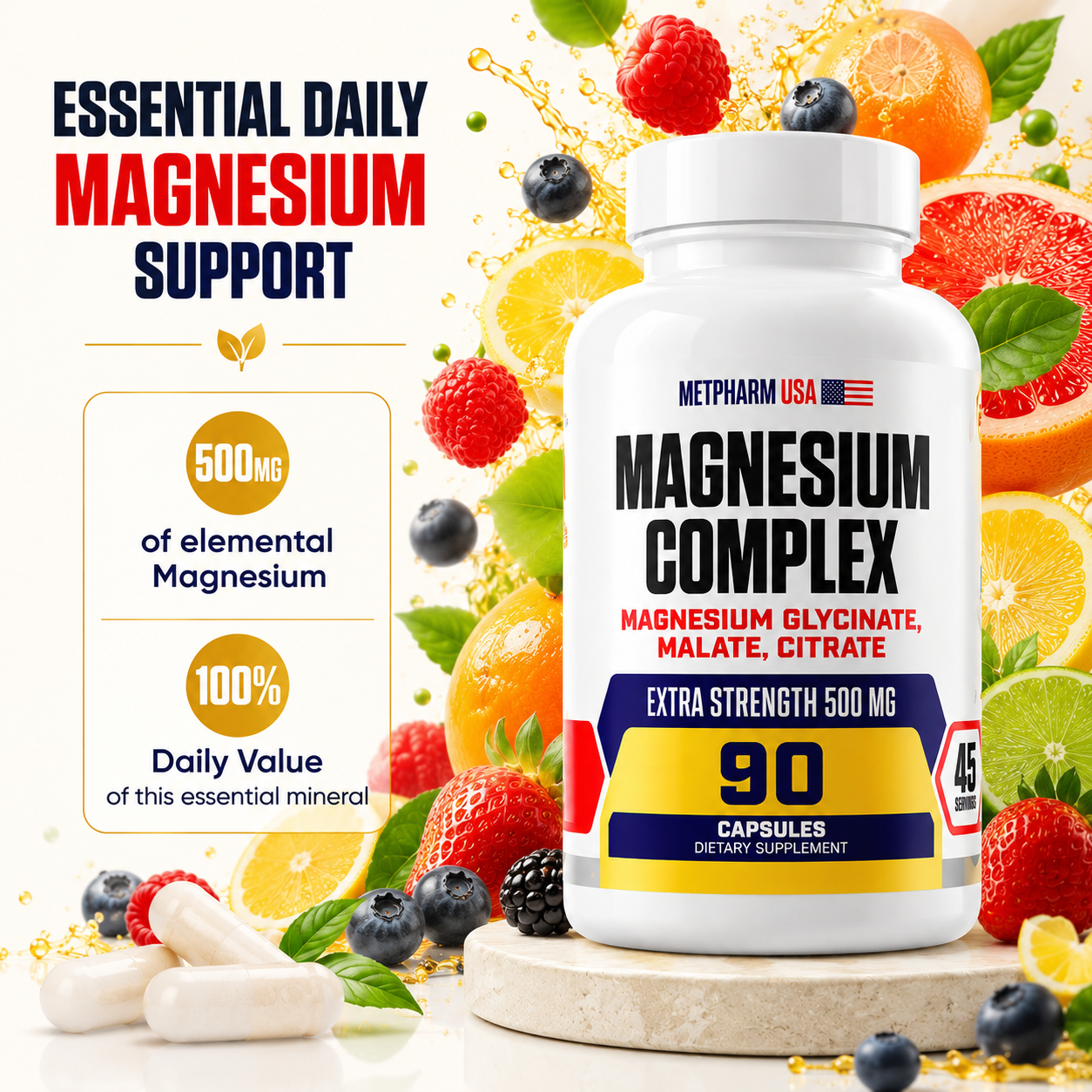 Advanced Magnesium Complex Capsules – Glycinate, Malate & Citrate | 500mg | 45 Servings