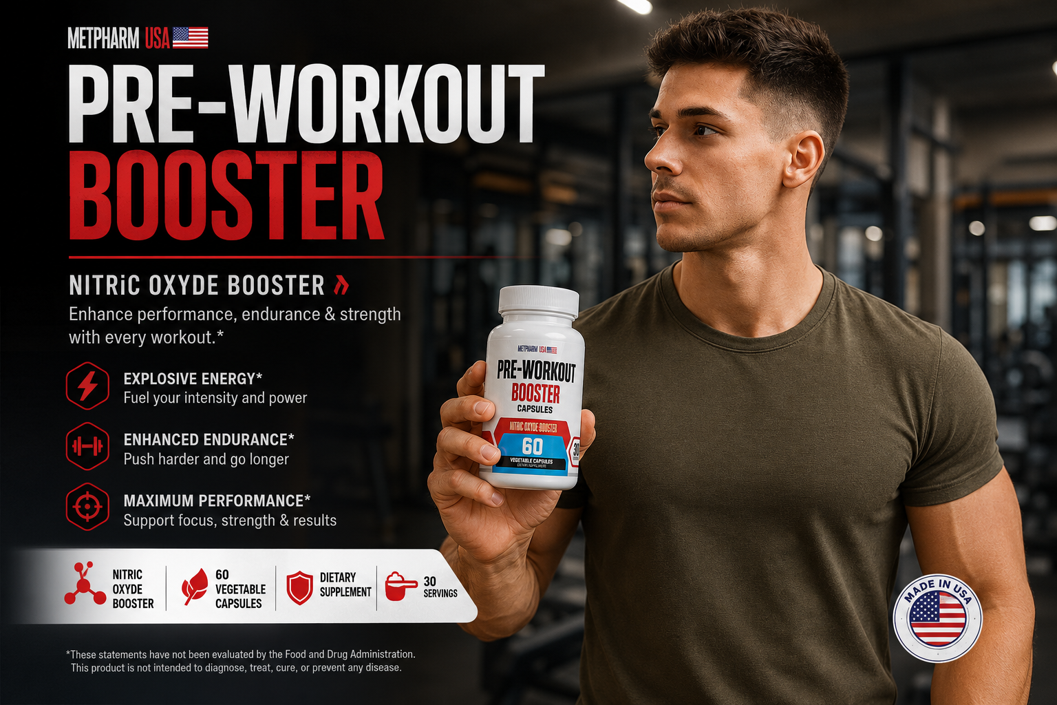 Pre-Workout Booster Capsules – Nitric Oxide, Amino Acids & Energy Blend
