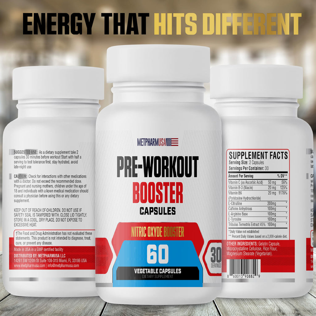 Pre-Workout Booster Capsules – Nitric Oxide, Amino Acids & Energy Blend